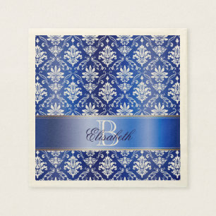 Monogram Blue en White Damask Servet