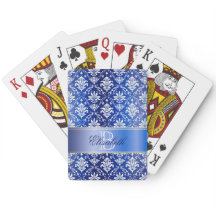 Monogram Blue en White Damask