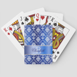 Monogram Blue en White Damask Speelkaarten
