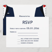 Monogram Blue en White Gay Wedding RSVP Kaart 5x7 (Voorkant / Achterkant)