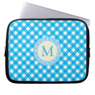 Monogram Blue en White Gingham Pattern Laptop Sleeve