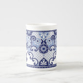 Monogram Blue en White Mexican Talavera Tegel Porselein Kop (Voorkant)