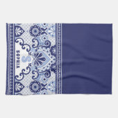 Monogram Blue en White Mexican Talavera Tegel Theedoek (Horizontaal)
