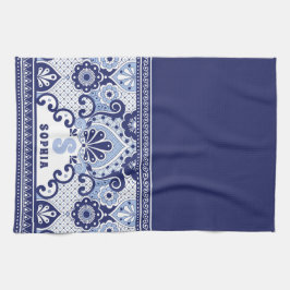 Monogram Blue en White Mexican Talavera Tegel Theedoek