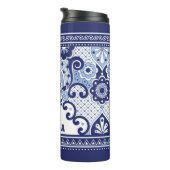 Monogram Blue en White Mexican Talavera Tegel Thermosbeker (Geroteerd rechts)