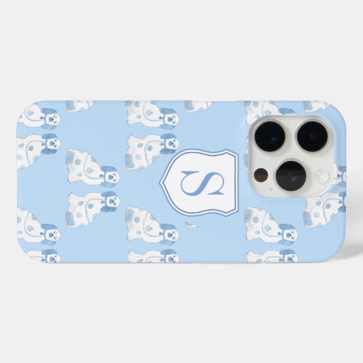 Monogram Blue en White Pottery Dogs Elegant Lady Case-Mate iPhone Case (Achterkant (horizontaal))