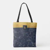 Monogram Blue Faux Marble & Gold Textern Pattern Tote Bag (Achterkant)