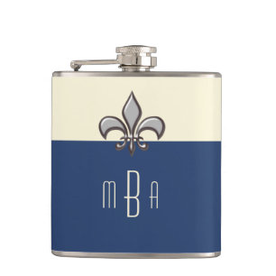 Monogram Blue Faux Metal Fleur de Lis Heupfles