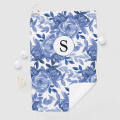 Monogram Blue Floral Botanical Patroon Golfhanddoek (Insitu)