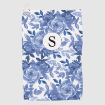 Monogram Blue Floral Botanical Patroon