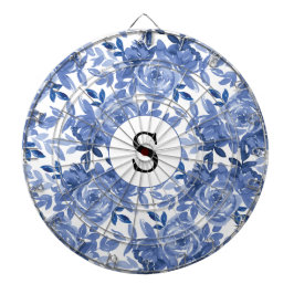 Monogram Blue Floral Botanical Pattern Dartboard Dartbord
