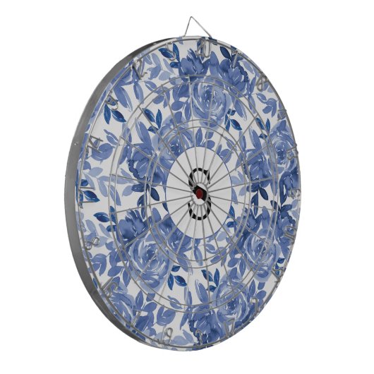 Monogram Blue Floral Botanical Pattern Dartboard Dartbord (Voorkant Links)