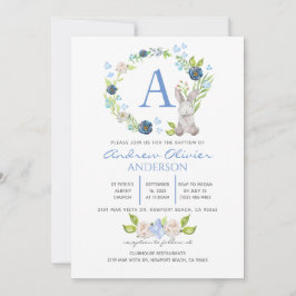 Monogram Blue Floral Greenery Baptism Boy Kaart