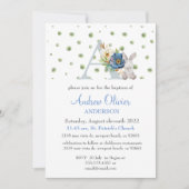 Monogram Blue Floral Greenery Baptism Boy Kaart (Voorkant)