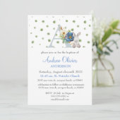 Monogram Blue Floral Greenery Baptism Boy Kaart (Staand voorkant)