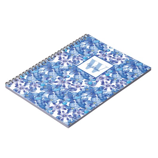 Monogram Blue Floral Notitieboek (Linkerzijde)