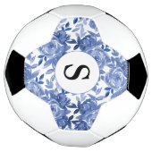 Monogram Blue Floral Pattern Voetbal (Gedraaid)