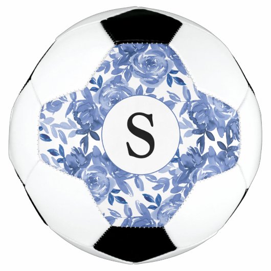 Monogram Blue Floral Pattern Voetbal (Voorkant)