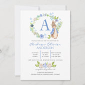 Monogram Blue Floral Peter Rabbit Baptism Boy Kaart (Voorkant)