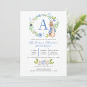 Monogram Blue Floral Peter Rabbit Baptism Boy Kaart (Staand voorkant)