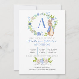 Monogram Blue Floral Peter Rabbit Baptism Boy Kaart