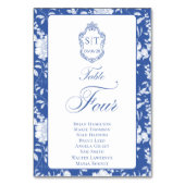 Monogram Blue Floral Script Four 8 Names Kaart (Voorkant)