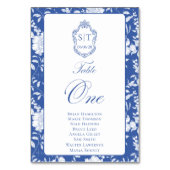 Monogram Blue Floral Script One 8 Names Kaart (Voorkant)