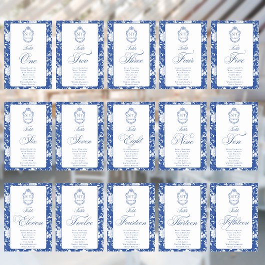 Monogram Blue Floral Script Seven 8 Names Kaart