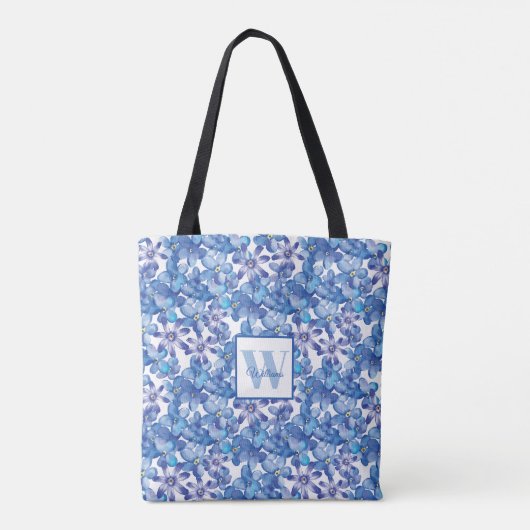 Monogram Blue Floral Tote Bag (Achterkant)