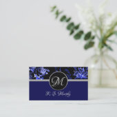 Monogram Blue Floral Visitekaartje 2 (Staand voorkant)
