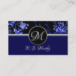 Monogram Blue Floral Visitekaartje 2