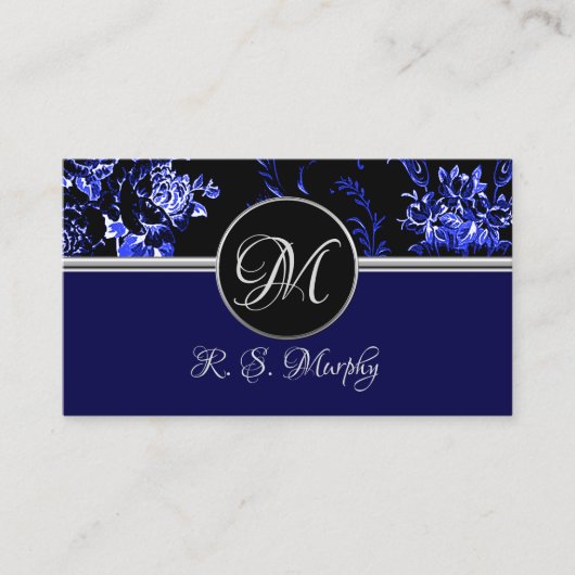 Monogram Blue Floral Visitekaartje 2 (Voorkant)