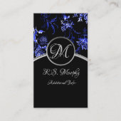 Monogram Blue Floral Visitekaartje 3 (Voorkant)