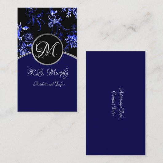 Monogram Blue Floral Visitekaartje 4 (Voorkant / Achterkant)