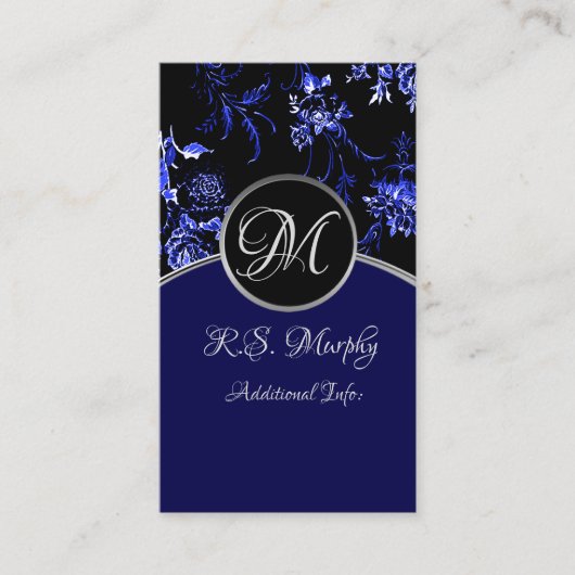 Monogram Blue Floral Visitekaartje 4 (Voorkant)