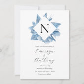 Monogram Blue Floral Waterverf Wedding Kaart (Voorkant)