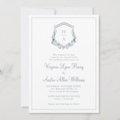Monogram Blue Floral Wedding Kaart (Voorkant)