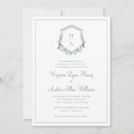 Monogram Blue Floral Wedding Kaart