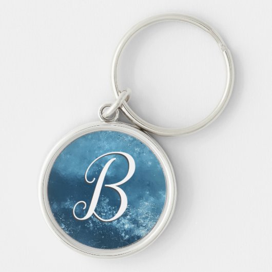 Monogram Blue Frost Script Sleutelhanger (Voorkant)