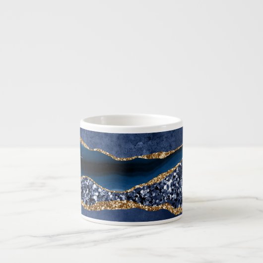 Monogram Blue Glitter Agate Marble Expresso Espresso Kop (Voorkant)