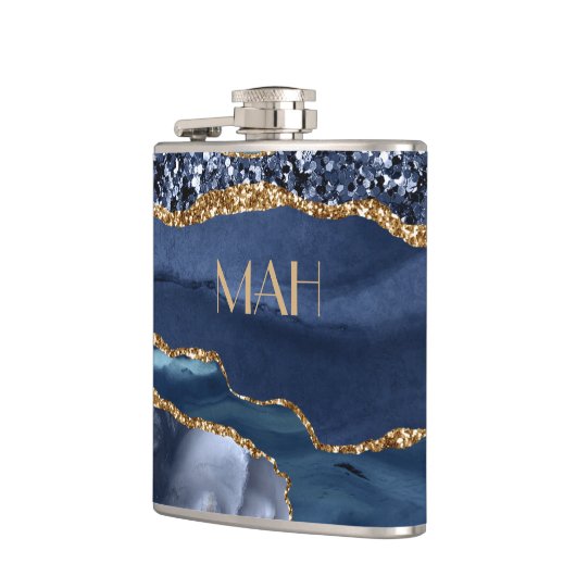 Monogram Blue Glitter Agate Marble Glam Bling Heupfles (Links)