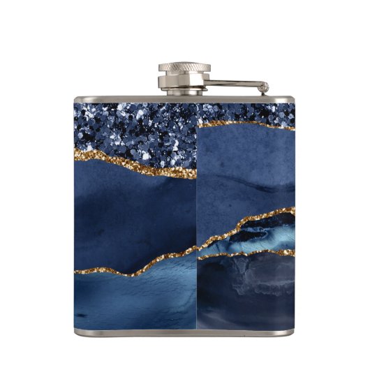 Monogram Blue Glitter Agate Marble Glam Bling Heupfles (Achterkant)