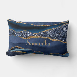 Monogram Blue Glitter Agate Marble Glam Bling Kussen