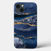 Monogram Blue Glitter Agate Marble Trendy Case-Mate iPhone Case (Achterkant)