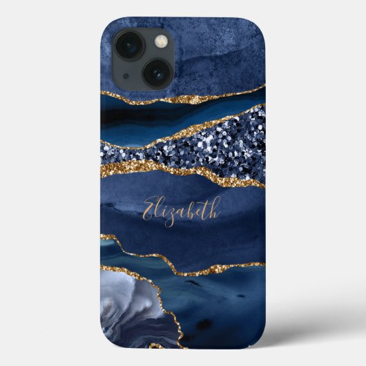 Monogram Blue Glitter Agate Marble Trendy Case-Mate iPhone Case (Achterkant)
