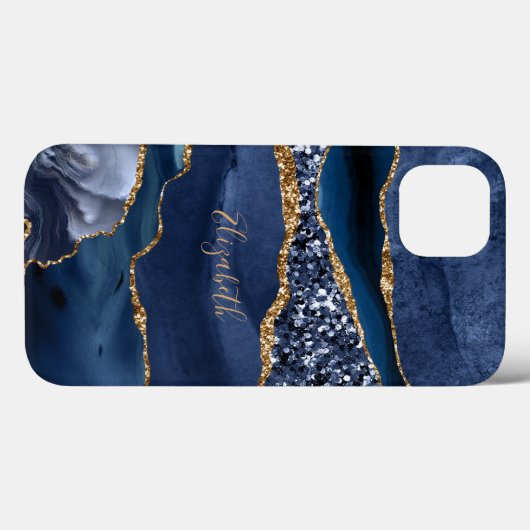 Monogram Blue Glitter Agate Marble Trendy Case-Mate iPhone Case (Achterkant (horizontaal))