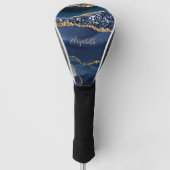 Monogram Blue Glitter Agate Trendy Marble Golfheadcover (Voorkant)