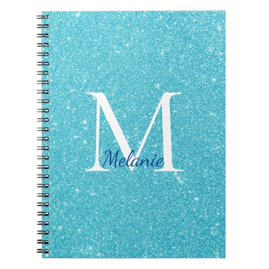 Monogram Blue Glitter Notitieboek (Voorkant)