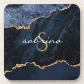 Monogram Blue Gold Agate Bier Onderzetter (Voorkant)