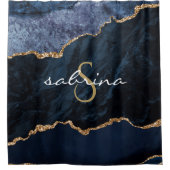 Monogram Blue Gold Agate Douchegordijn (Voorkant)